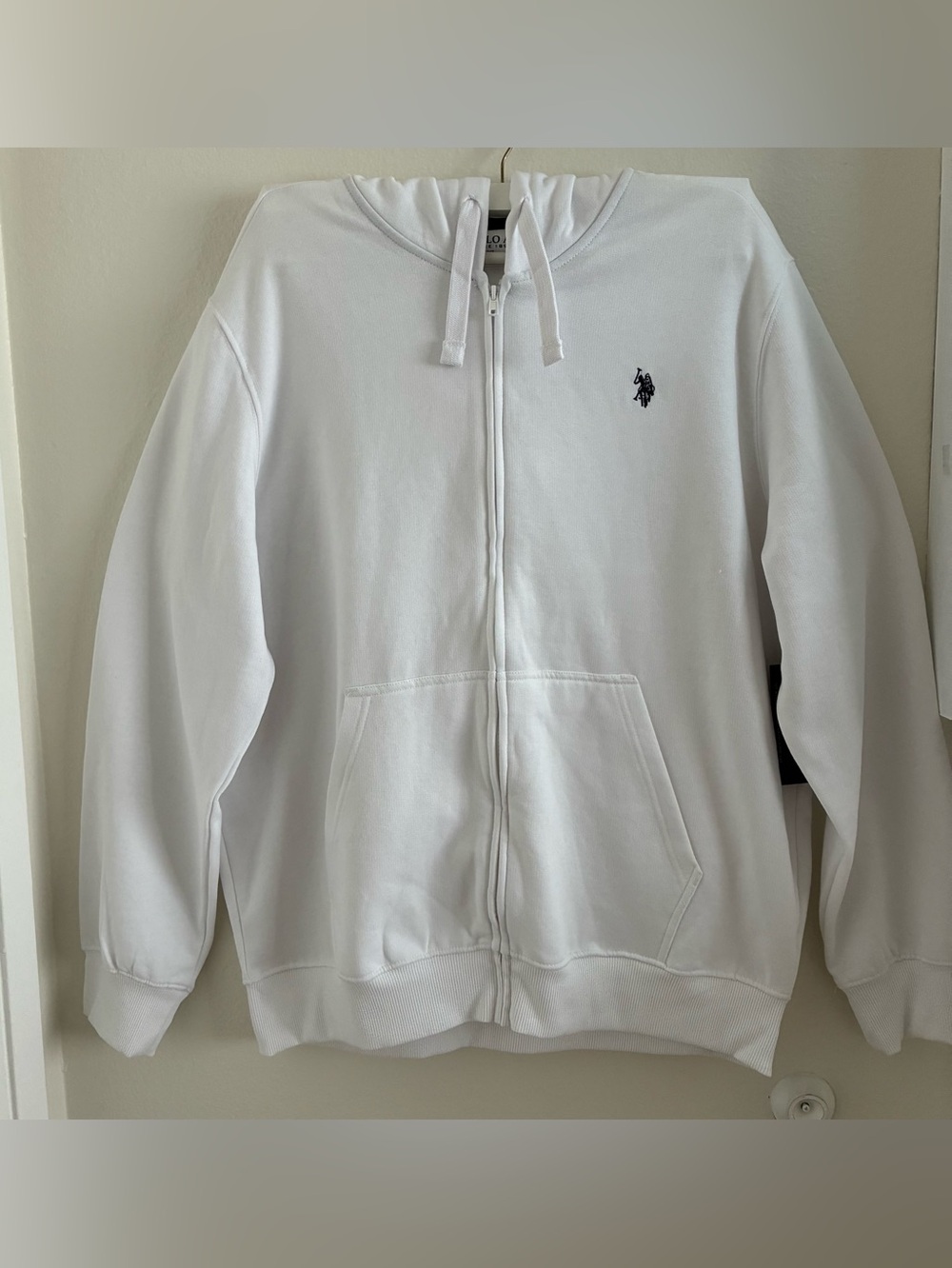 U.S. Polo Assn. White Full-Zip Hoodie with Navy Logo
